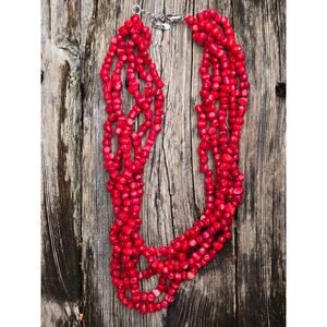 Vintage Lucas Lameth LUC 925 Sterling Red Coral Nugget Multi-Strand Necklace 20”